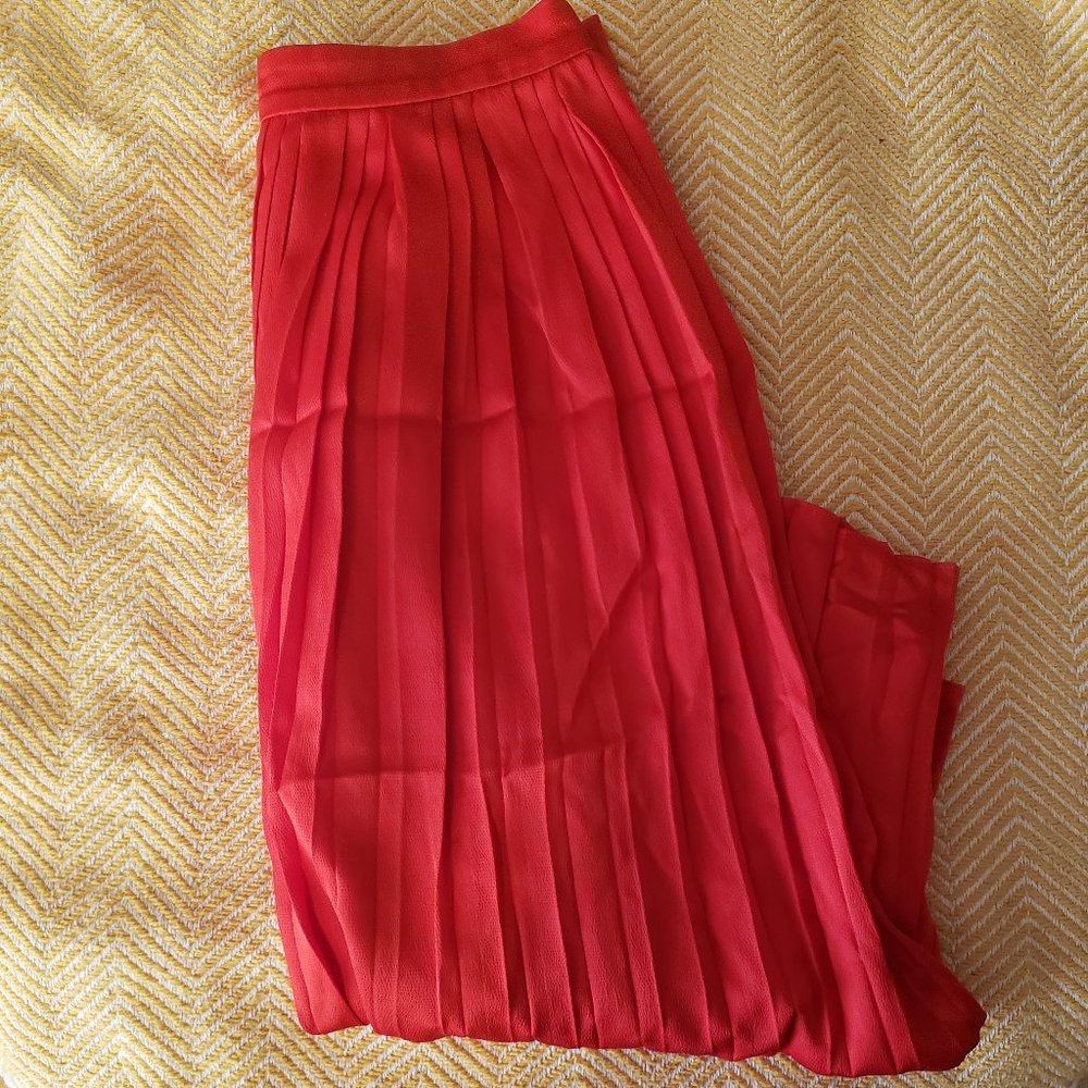 Banana Republic Red Pleated Midi Skirt